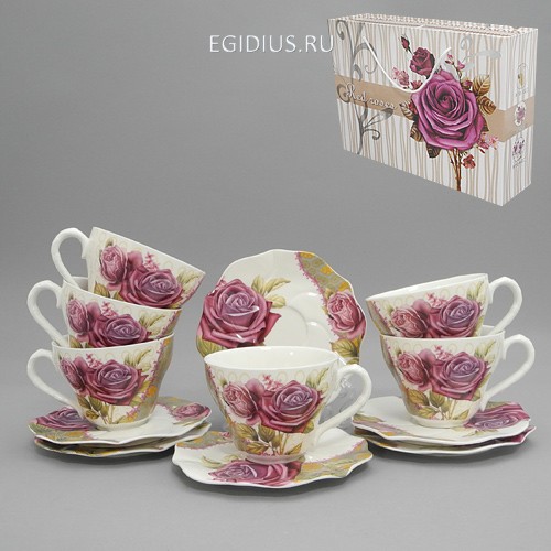 Набор чайный 12 пр. розы на орнаменте 220 мл под.уп. 900-307 фото 1 — Egidius.ru
