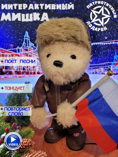 Музыкальная интерактивная поющая и танцующая мягкая игрушка Медведь-Патриот, 30 см 280-929 — Egidius.ru