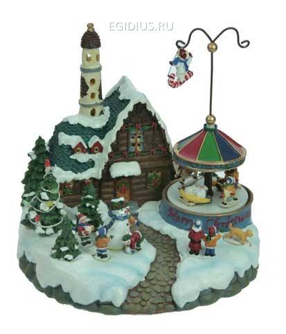 Новогодняя музык. композиция с подсветкой Рождественские каникулы 19*19*19см 150-545 фото 1 — Egidius.ru