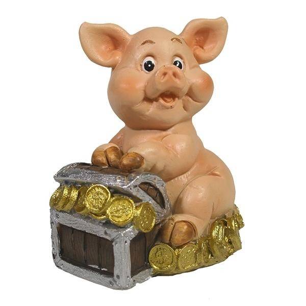 Фигура декоративная "Свинка с сундуком"L5,5W3.7H6.7 82-0445 фото 1 — Egidius.ru