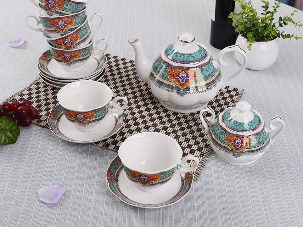 Чайный сервиз 14 пр."Изумруд" в ПУ (чашка 220 мл) 21-1001 фото 1 &mdash; Egidius.ru