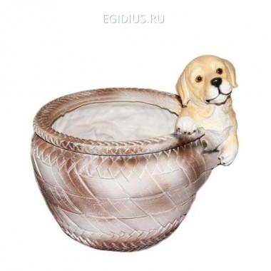 Садовое кашпо Щенок у круглой корзины, L19 W18 H19 см 81-6003 — Egidius.ru