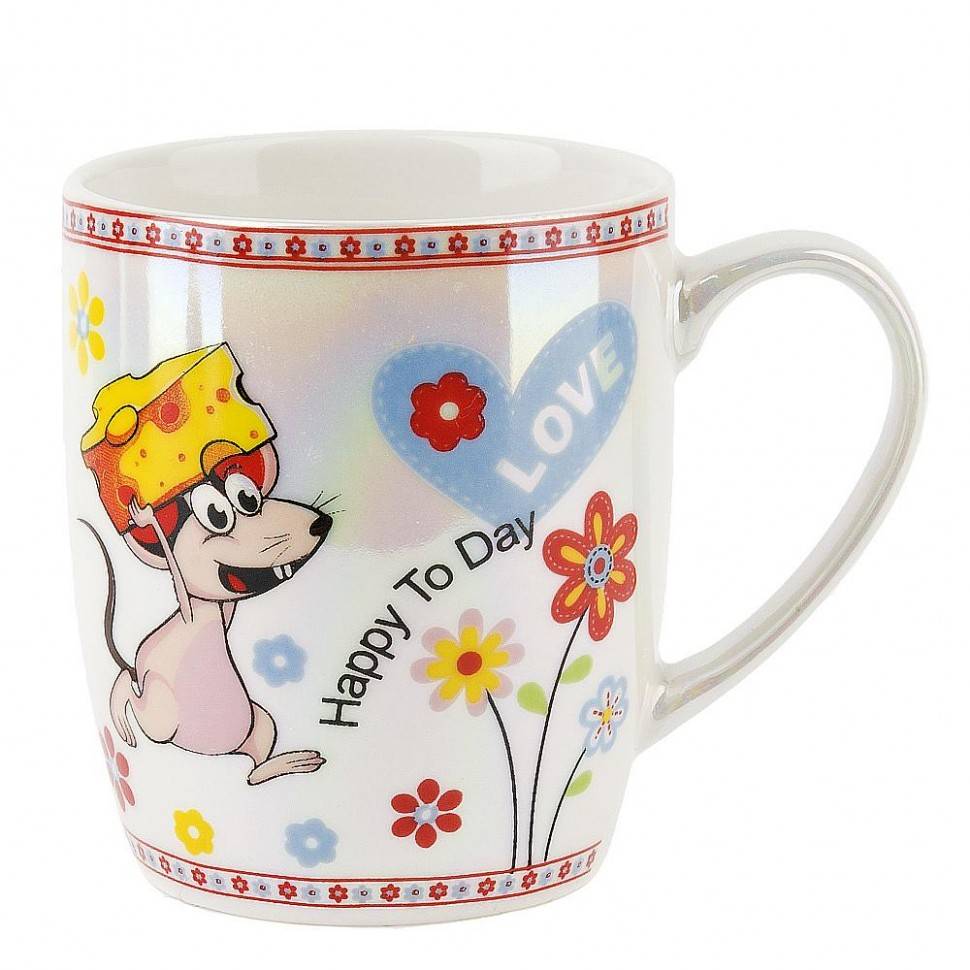 Кружка фарфоровая с перламутровым покрытием "Мышь с сыром" v=240мл. (4вида) 410-006 фото 1 — Egidius.ru