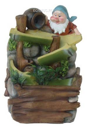 Фонтан Гном-старатель моет золото в бамбуковых желобах Н=16см 10-0045 фото 1 &mdash; Egidius.ru