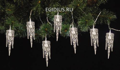 Светов. Украшение гирлянда 26 диодов, режим мигания, с декором из льдышек-сосулек (Цвет белый) 10-4008 фото 1 — Egidius.ru