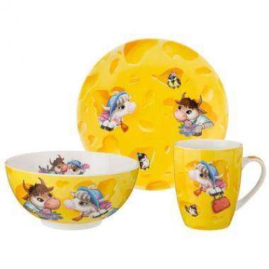 Набор посуды обеденный &quot;коровки&quot; 3пр.: 20,5см/15см/400мл 333-109 — Egidius.ru