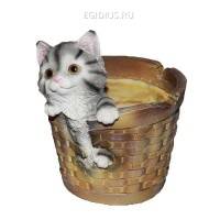 Кашпо для дачи Котенок в круглой корзине, L19 W16 H21 см 81-6004