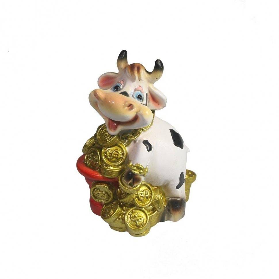 Фигура декоративная Коровка c горшочком монет (красный) L4W3,5H7 82-1887 фото 1 — Egidius.ru
