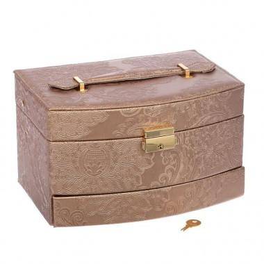 Шкатулка кожзам для украшений &quot;Растительный узор&quot; бронза 13х21,5х15,5 см    803-904 — Egidius.ru