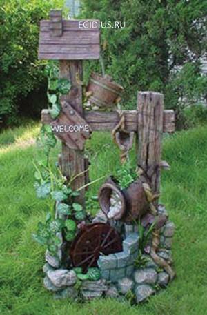 Фонтан с помпой Деревенский колодец и колесо Н=75см 10-0206 фото 1 &mdash; Egidius.ru