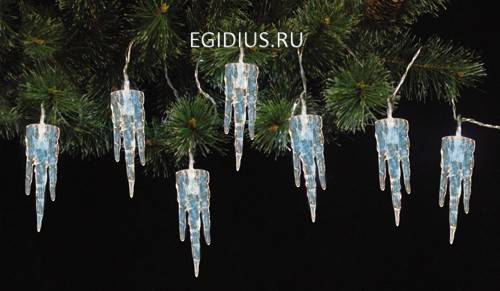 Светов. Украшение гирлянда 26 диодов, режим мигания, с декором из льдышек-сосулек (Цвет голубой) 10-4009 фото 1 — Egidius.ru