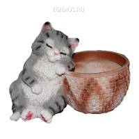 Кашпо для дачи Котенок спящий у корзины  Н - 18 см) 81-6005