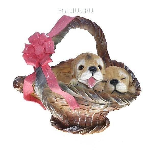 Садовое кашпо Щенки в корзине, H25 D27 см 81-6055 фото 1 &mdash; Egidius.ru