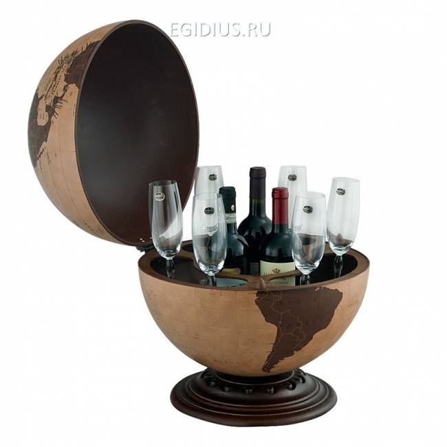 Глобус-бар настольный, 40см, кожа, бежевый 700-032 фото 1 — Egidius.ru