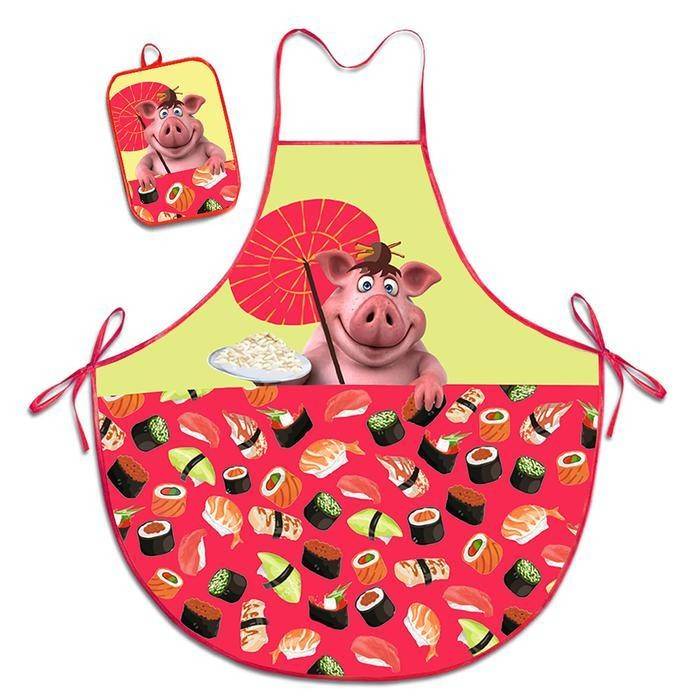 Кухонный набор "Суши шеф" ГК -8 (фартук 64х70, прихватка 22х15) красный/жёлтый,  100% п/э    813-169 фото 1 — Egidius.ru