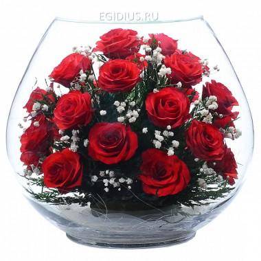Цветы в стекле: Композиция из красных  роз  200-097 — Egidius.ru