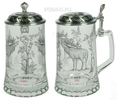 Пивная кружка коллекционная Охота на лося с крышкой 0,5л 112-002 фото 1 &mdash; Egidius.ru