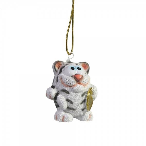 Подвеска "Мультяшный тигр с монетой" (белый) L5W3.5H4,5см 81-3025 фото 1 — Egidius.ru