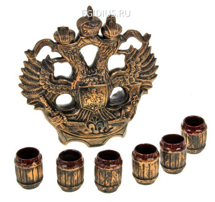 Водочно-коньячный набор "Штоф с рюмками "Герб" 7 предметов бронза  806-022 фото 1 &mdash; Egidius.ru