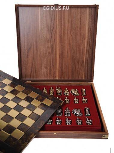 Шахматный набор &quot;Олимпийские Игры&quot; (коричн. мет. доска 36х36, дер. короб, фигуры золото/серебро) 31-0733 — Egidius.ru