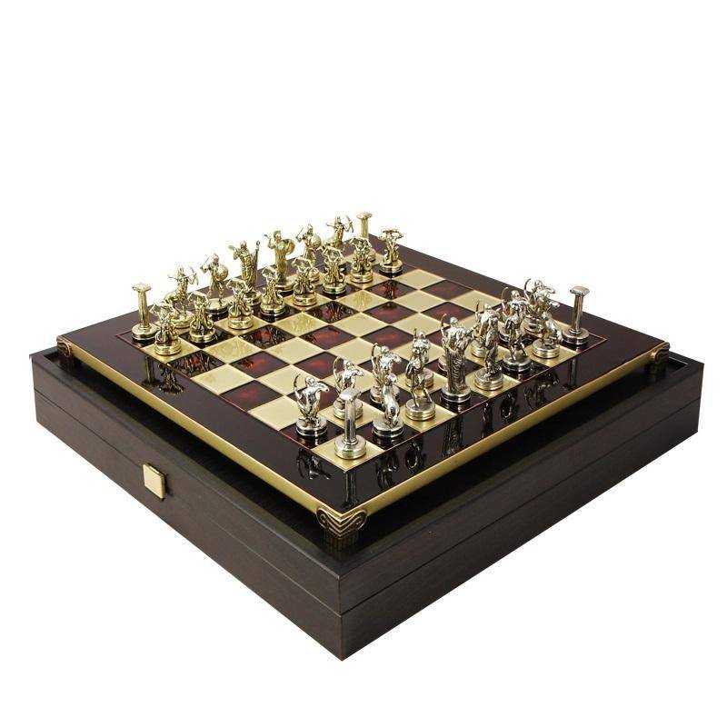 Шахматный набор "Битва Титанов" (красн. мет. доска 36х36, дер. короб, фигуры золото/серебро) 31-0808 фото 1 — Egidius.ru