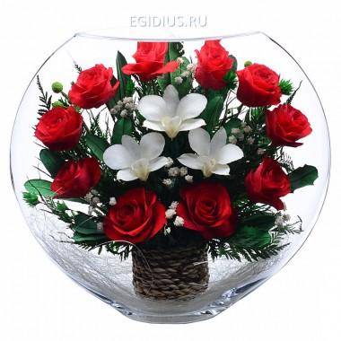 Цветы в стекле: Композиция из роз и орхидей 200-176 — Egidius.ru