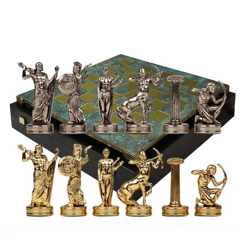 Шахматный набор "Греческая Мифология" (патинирован. мет. доска 36х36, дер. короб, фигуры золото/серебро) 31-0831 фото 1 — Egidius.ru
