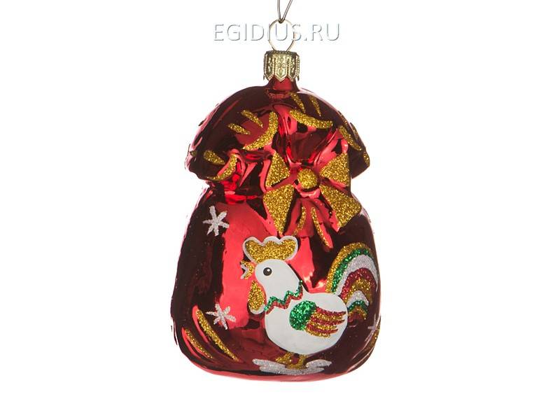 Ёлочное украшение "подарок с петушком" высота=8 см.  332-060 фото 1 — Egidius.ru
