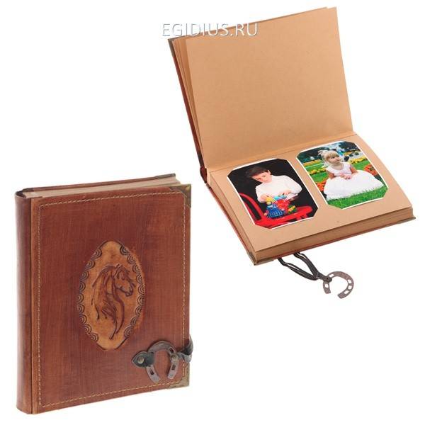 Фотоальбом "Лошадь" кожа на 80 фотографий 10х15 см, 40 фотографий 13х18 см или 15х21 см, H25 см 81-0142 фото 1 — Egidius.ru