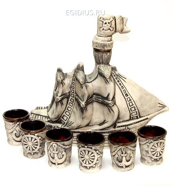 Набор штоф + 6 рюмок "Корабль" 800-007 фото 1 — Egidius.ru