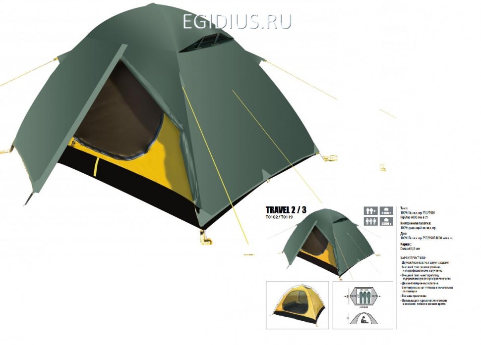 Палатка BTrace Travel 3 (зеленый) 11-1412 фото 1 — Egidius.ru