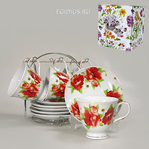 Набор чайный на метал. под. 12 пр. мак 200мл цв. уп  900-373 фото 1 &mdash; Egidius.ru