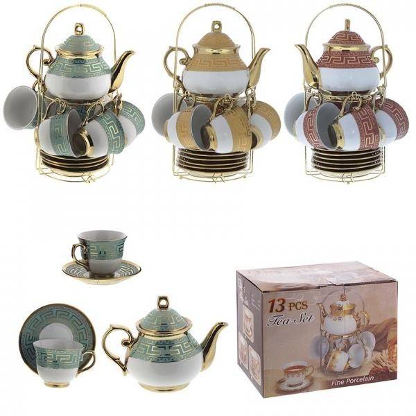 Набор посуды (6 чашек (9х7,5см) 200мл, 6 блюдец (D14см), чайник (19х12х16см) 800мл., 3в 81-2902 фото 1 &mdash; Egidius.ru