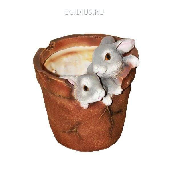 Кашпо для дачи Два зайца в горшке, L19 W17 H19 см 81-6008 фото 1 — Egidius.ru