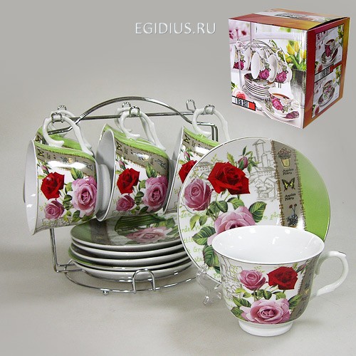 Набор чайный на метал.под. 12 пр. домашние розы 240 мл цв.уп. 900-374 фото 1 — Egidius.ru