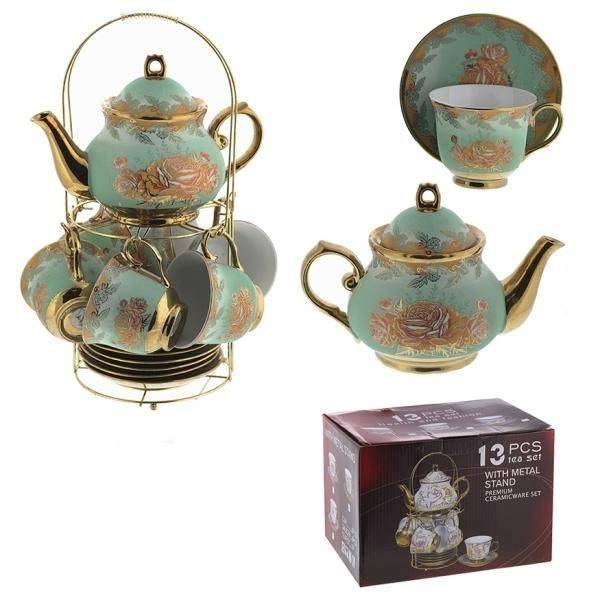 Набор посуды (6 чашек (9х7,5см) 200мл, 6 блюдец (D14см), чайник (19х12х16см) 800мл 81-2903 фото 1 — Egidius.ru