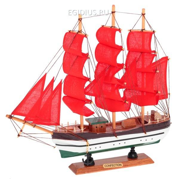 Корабль "Сonfection", L33 W6,5 H33 см (с алыми парусами) 81-0553 фото 1 — Egidius.ru