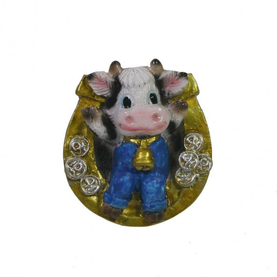 Магнит Подкова с теленком (золото+пятно) L4.5W4H2 см 82-1838 фото 1 &mdash; Egidius.ru