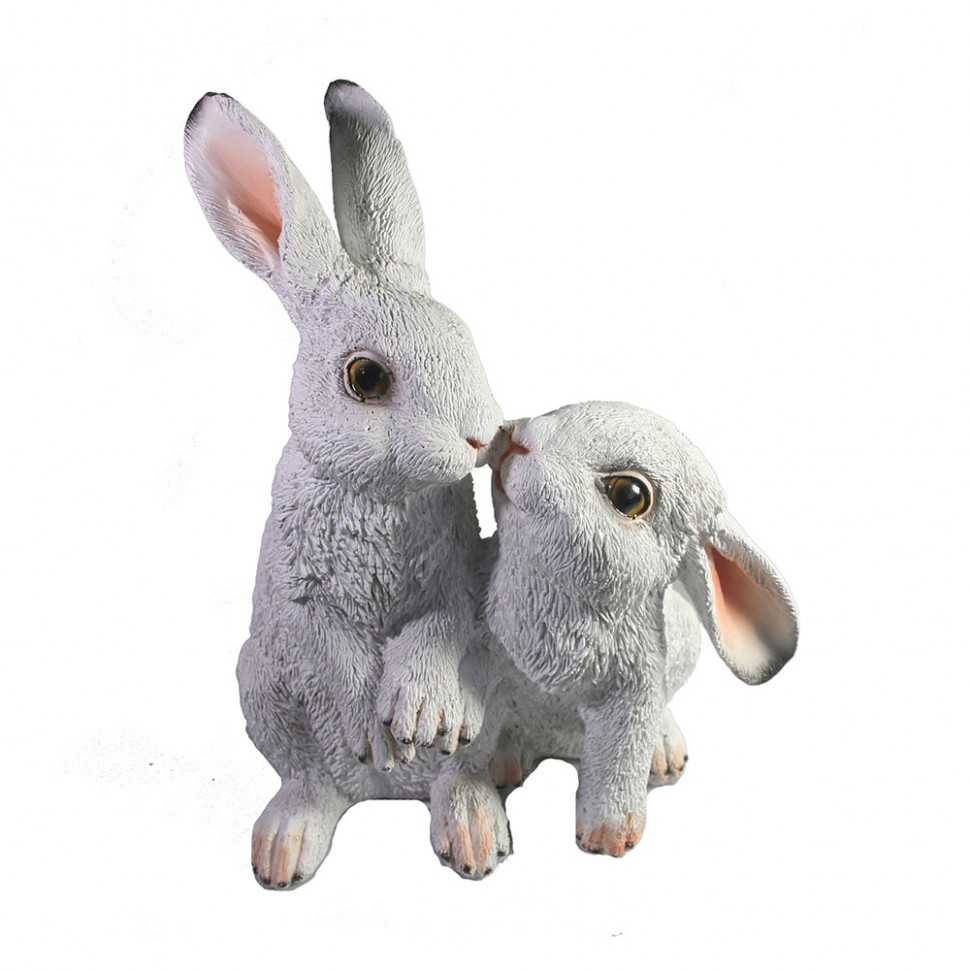 Фигура декоративная "Пара зайчиков" (белый)  15 х12 х23см, символ года 2023, кот, кролик 81-3183 фото 1 — Egidius.ru