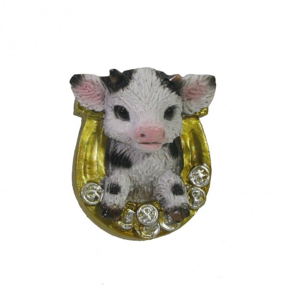 Магнит Подкова с телёнком (золото+пятно) L4W4.55H2 см 82-1836 фото 1 &mdash; Egidius.ru