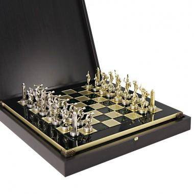 Шахматный набор &quot;Олимпийские Игры&quot; (зеленая мет. доска 36х36, дер. короб, фигуры золото/серебро) 31-0833 — Egidius.ru