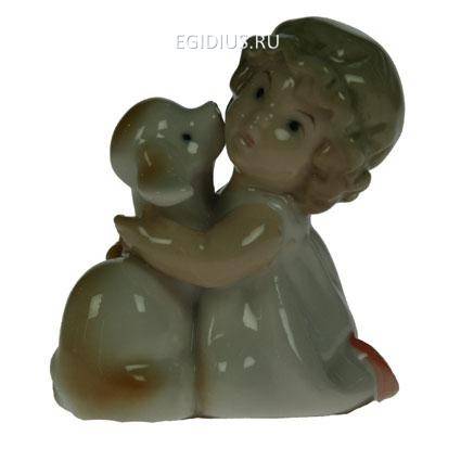 Статуэтка "Девочка и щенок", фарфор 8см 113-038