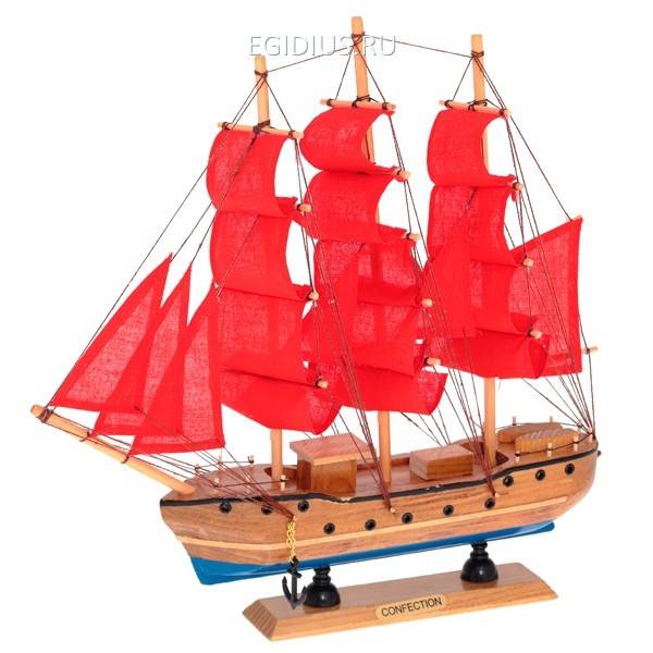 Корабль "Сonfection", L33 W6,5 H33 см (с алыми парусами) 81-0554 фото 1 &mdash; Egidius.ru