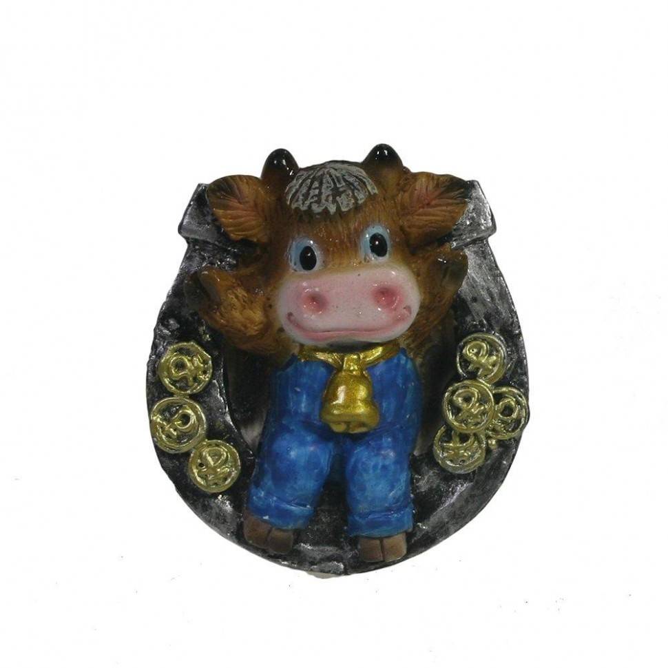 Магнит Подкова с теленком (серебро+коричневый) L4.5W4H2 см 82-1841 фото 1 &mdash; Egidius.ru