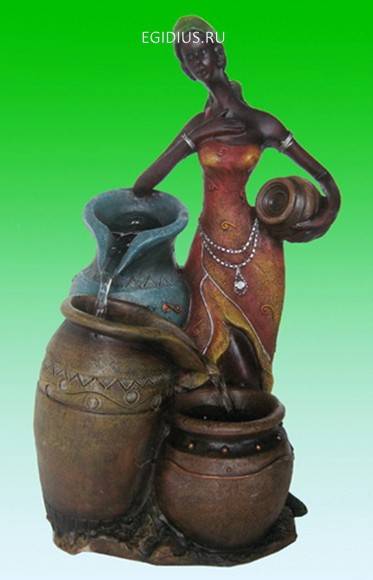 Декоративный фонтан Африканка и кувшины, подсветка H*L*W=25,5*13,5*11см 10-0453 фото 1 — Egidius.ru