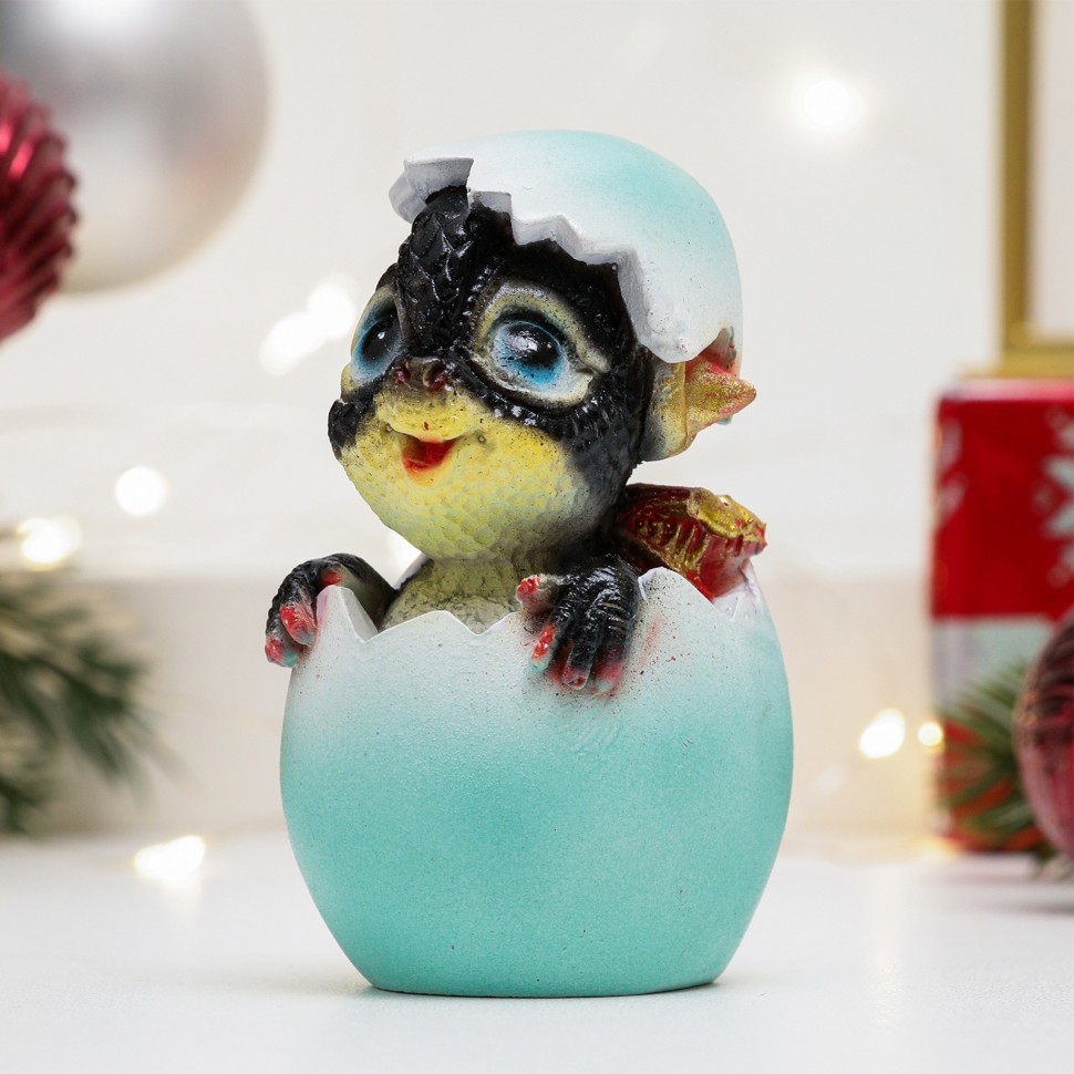 Фигура декоративная "Дракошка" (черный в голубом яйце) 8*5*5,5см 81-3253 фото 1 &mdash; Egidius.ru