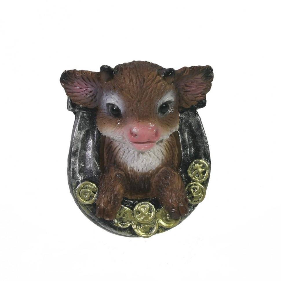 Магнит Подкова с телёнком (серебро+коричневый) L4W4.55H2 см 82-1835 фото 1 &mdash; Egidius.ru