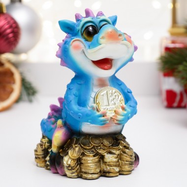 Копилка &quot;Дракончик с рублем&quot; (синий) 10*7*6,5см 81-3256 — Egidius.ru