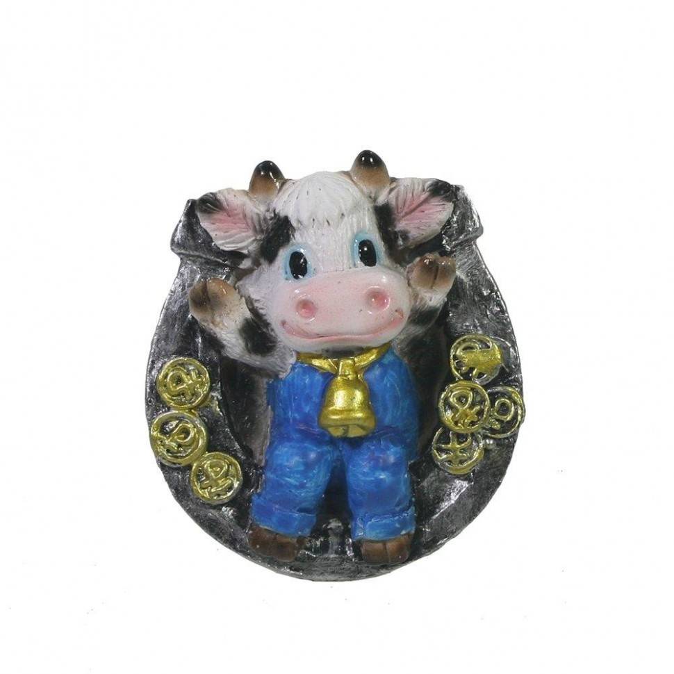 Магнит Подкова с теленком (серебро+пятно) L4.5W4H2 см 82-1839 фото 1 &mdash; Egidius.ru