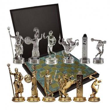 Шахматный набор &quot;Олимпийские Игры&quot; (патинирован. мет. доска 36х36, дер. короб, фигуры золото/серебро) 31-0834 — Egidius.ru
